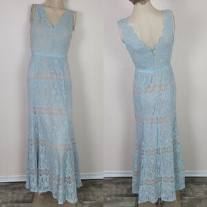 Francesca's light blue lace floor length mermaid dress